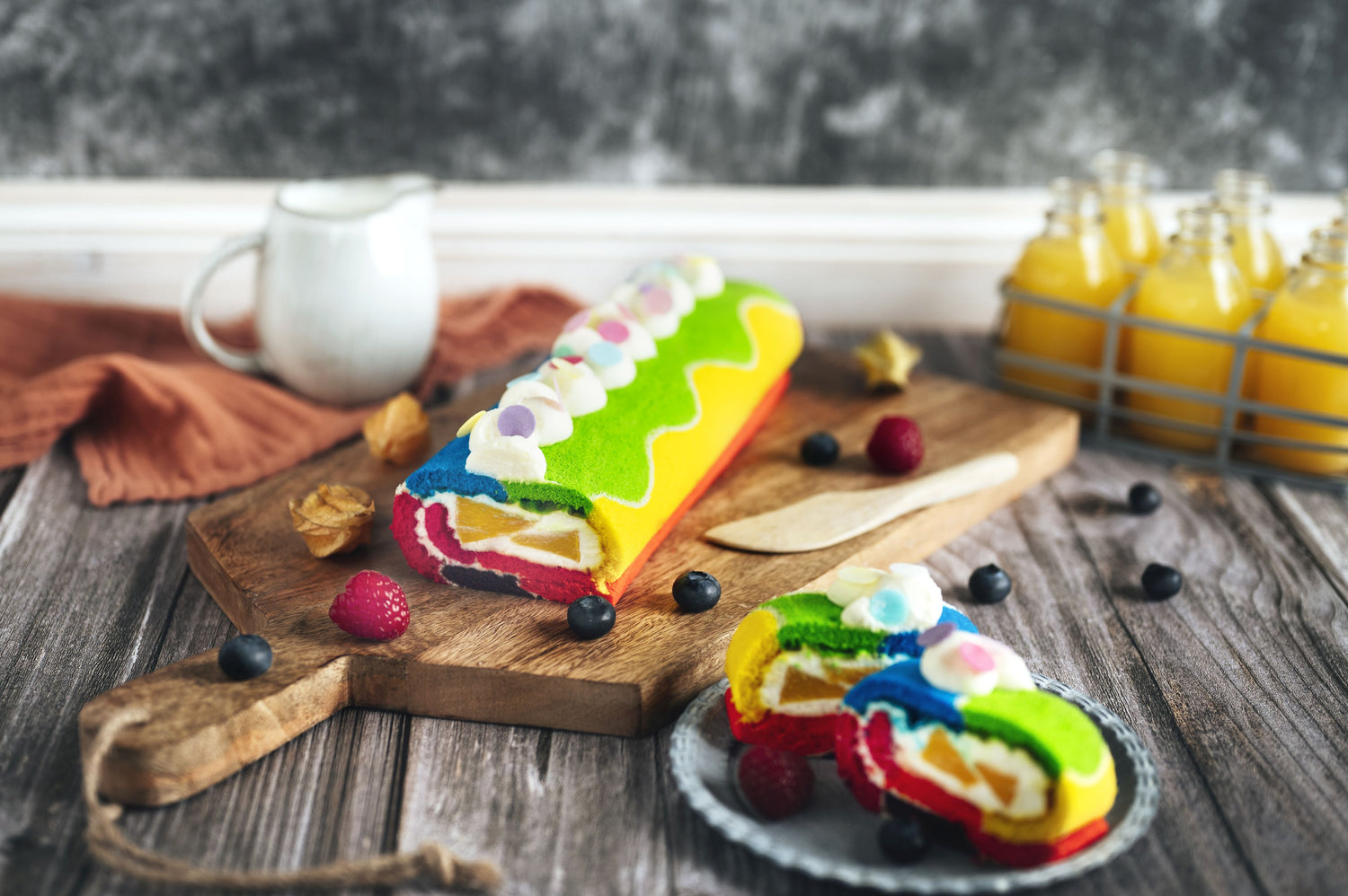 Regenbogen Biskuitrolle