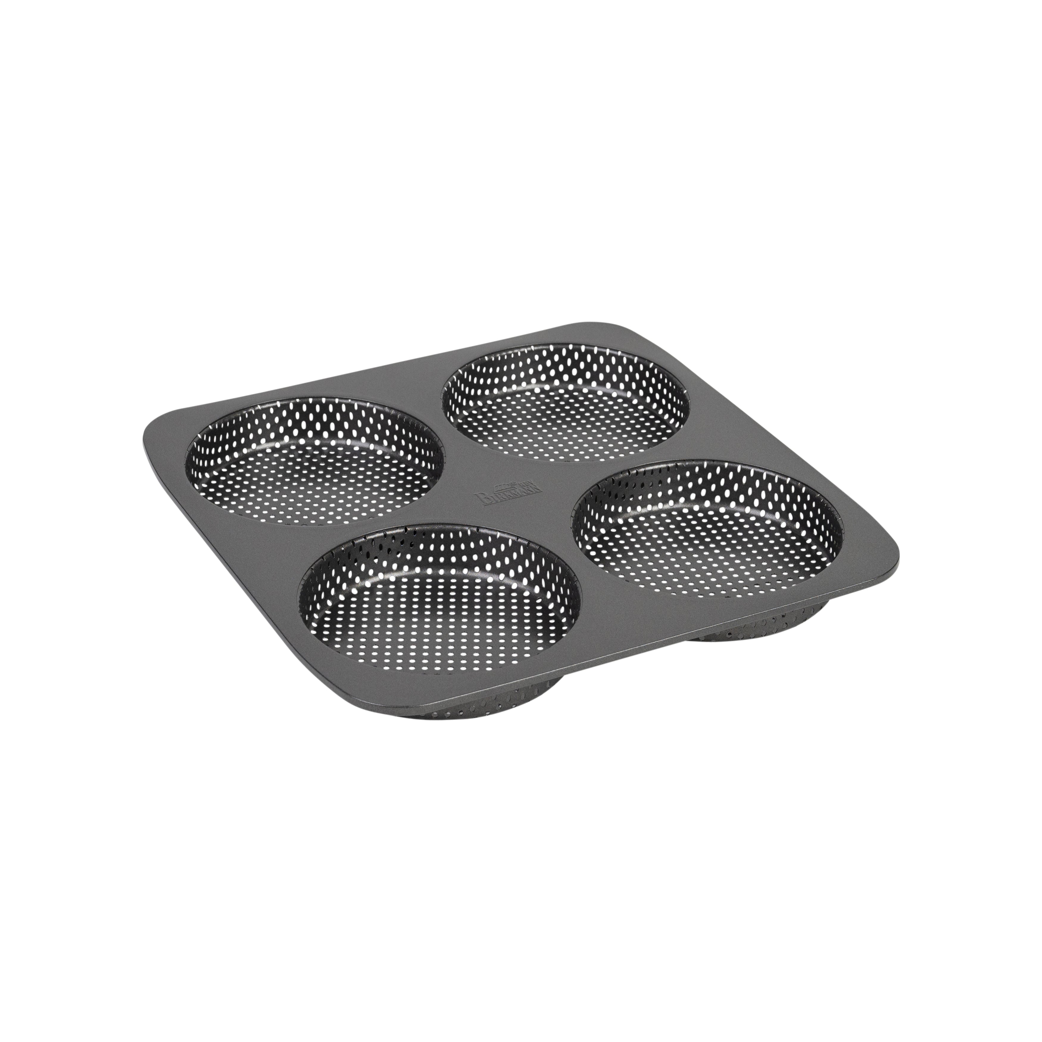 Perforiertes Backblech für vier Burgerbrötchen mit Antihaft-Beschichtung – ideal für gleichmäßig gebackene Buns, Sallys, powered by Decocino
