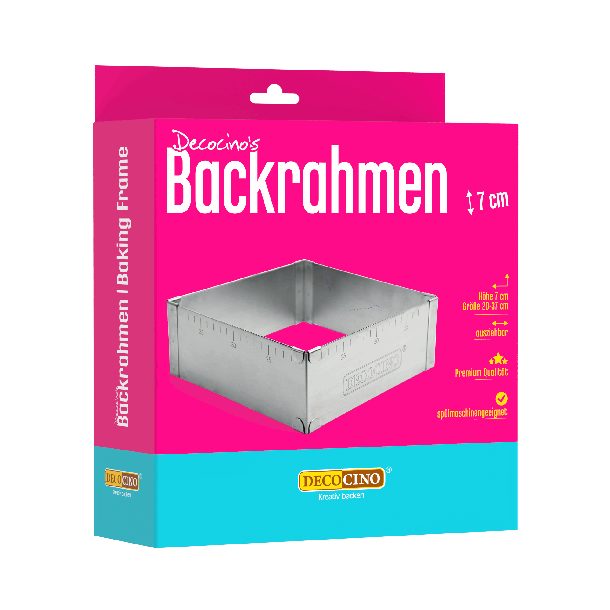 Decocino Backrahmen 7 cm in Verpackung – ausziehbarer Edelstahl-Backrahmen für Kuchen und Torten