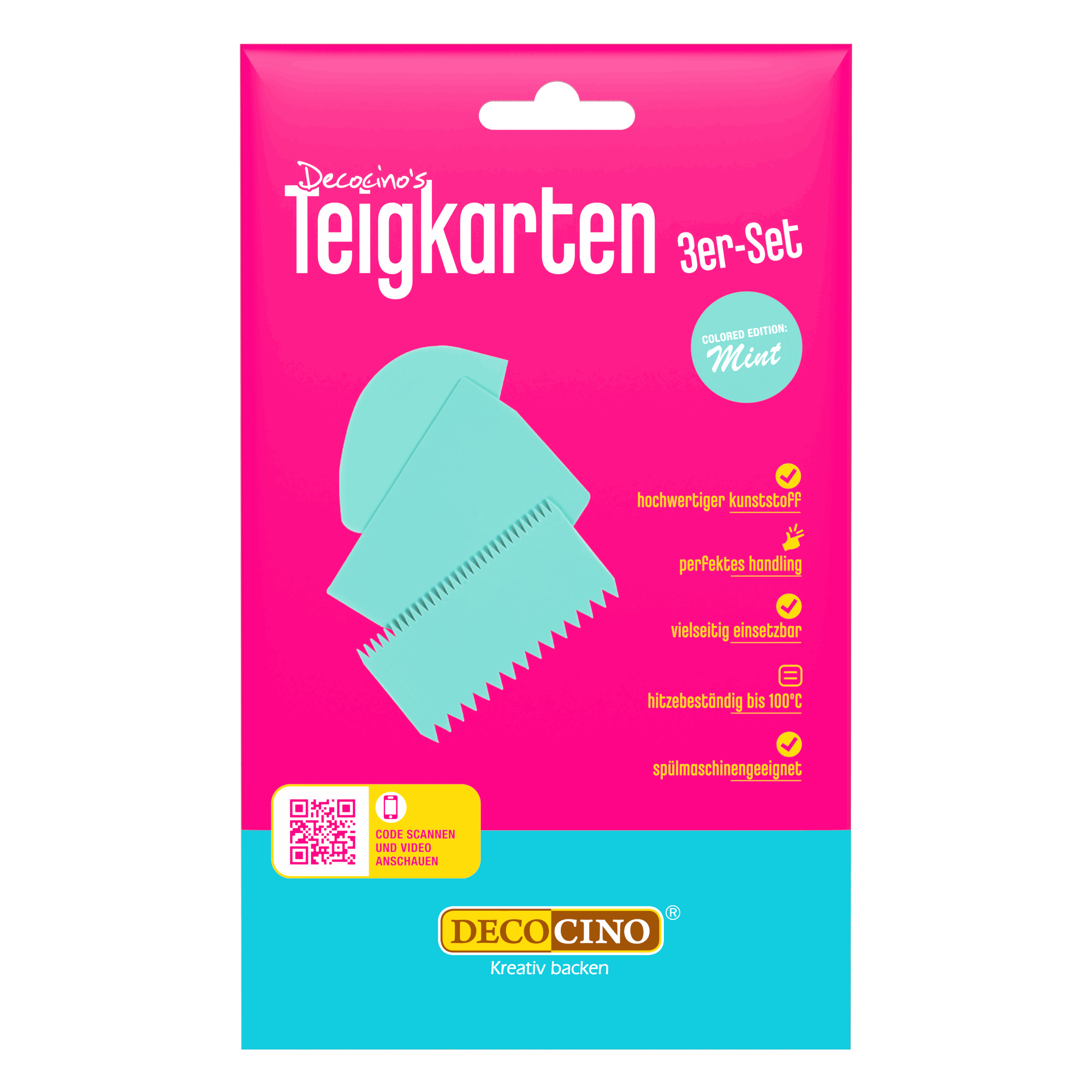 Decocino Teigkarten 3er-Set in Mintfarbe in der Produktverpackung – hochwertiges Backzubehör – powered by Decocino