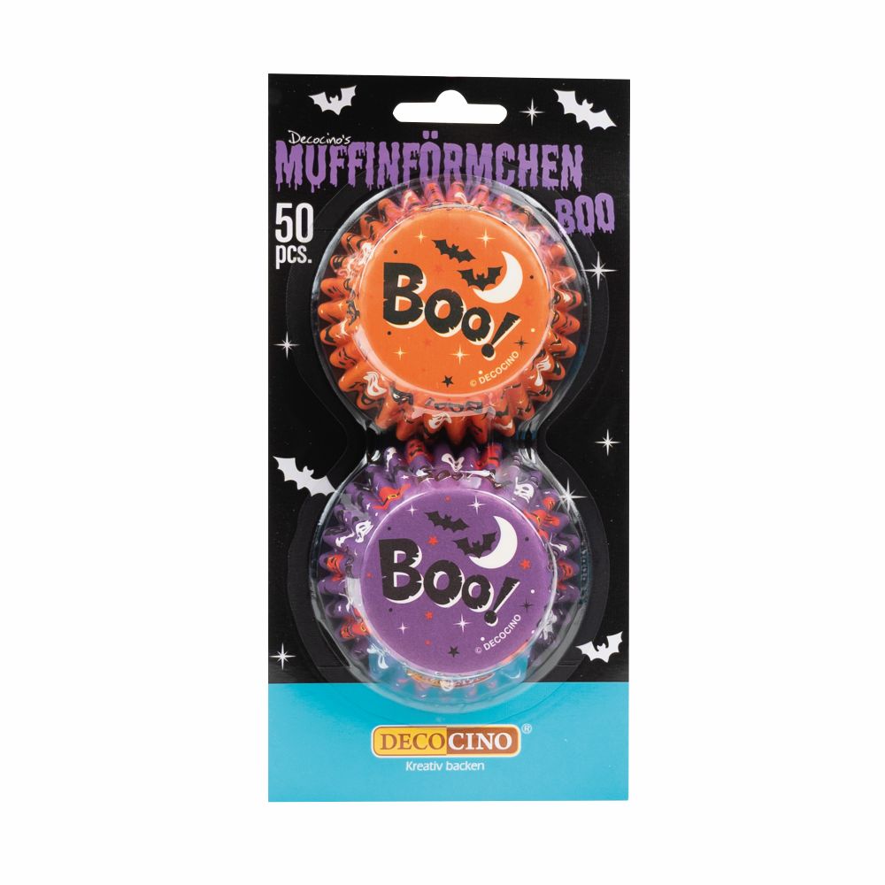 Muffinförmchen Halloween Boo Lila und Orange