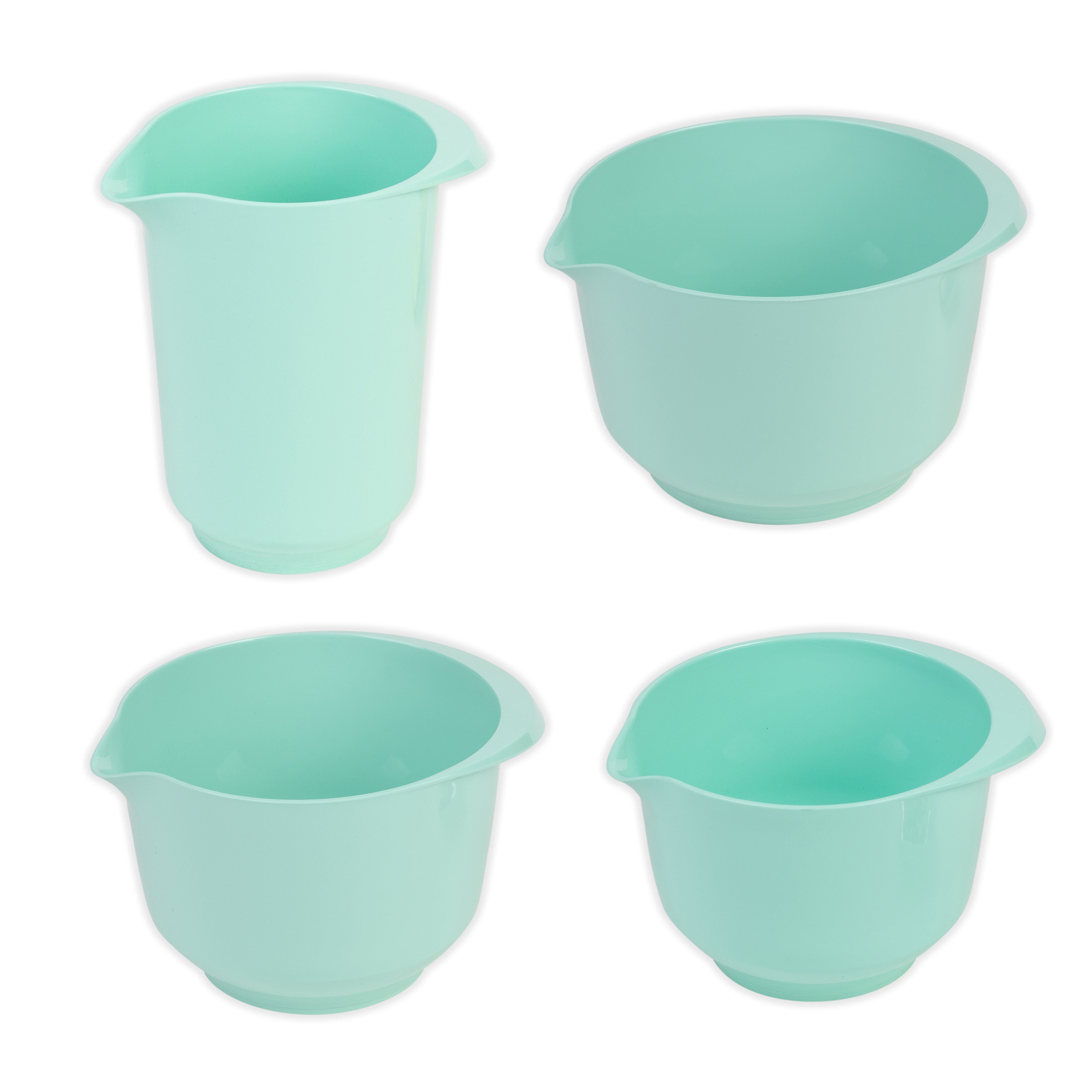 4teiliges Rühr- und Servierschüssel Set 1,0 LIter, 1,5 Liter, 2,0 Liter und 4,0 Liter Fassungsvermögen Farbe mint
