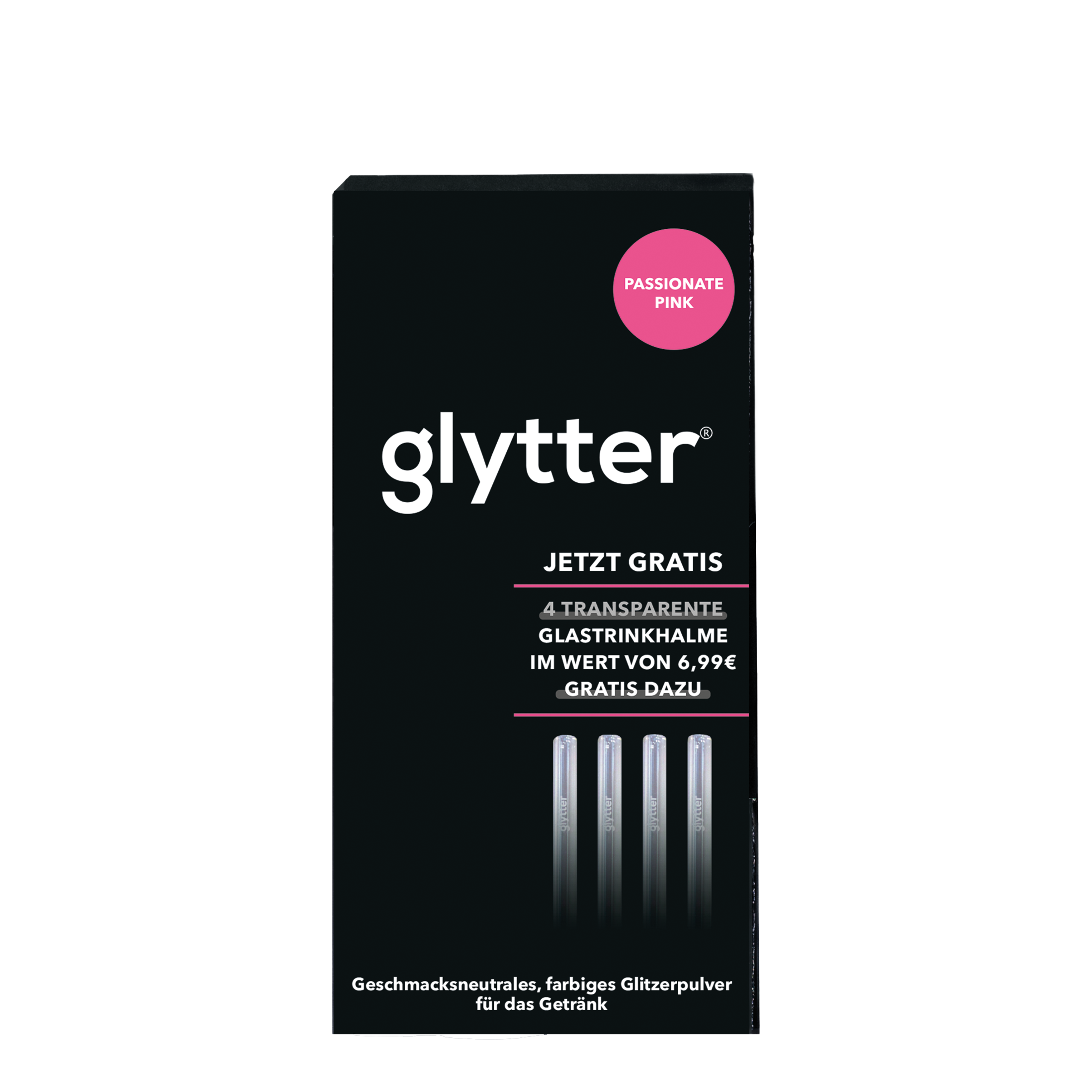 Pink glitter powder creates a stunning shimmer in your drink + clear drinking straws