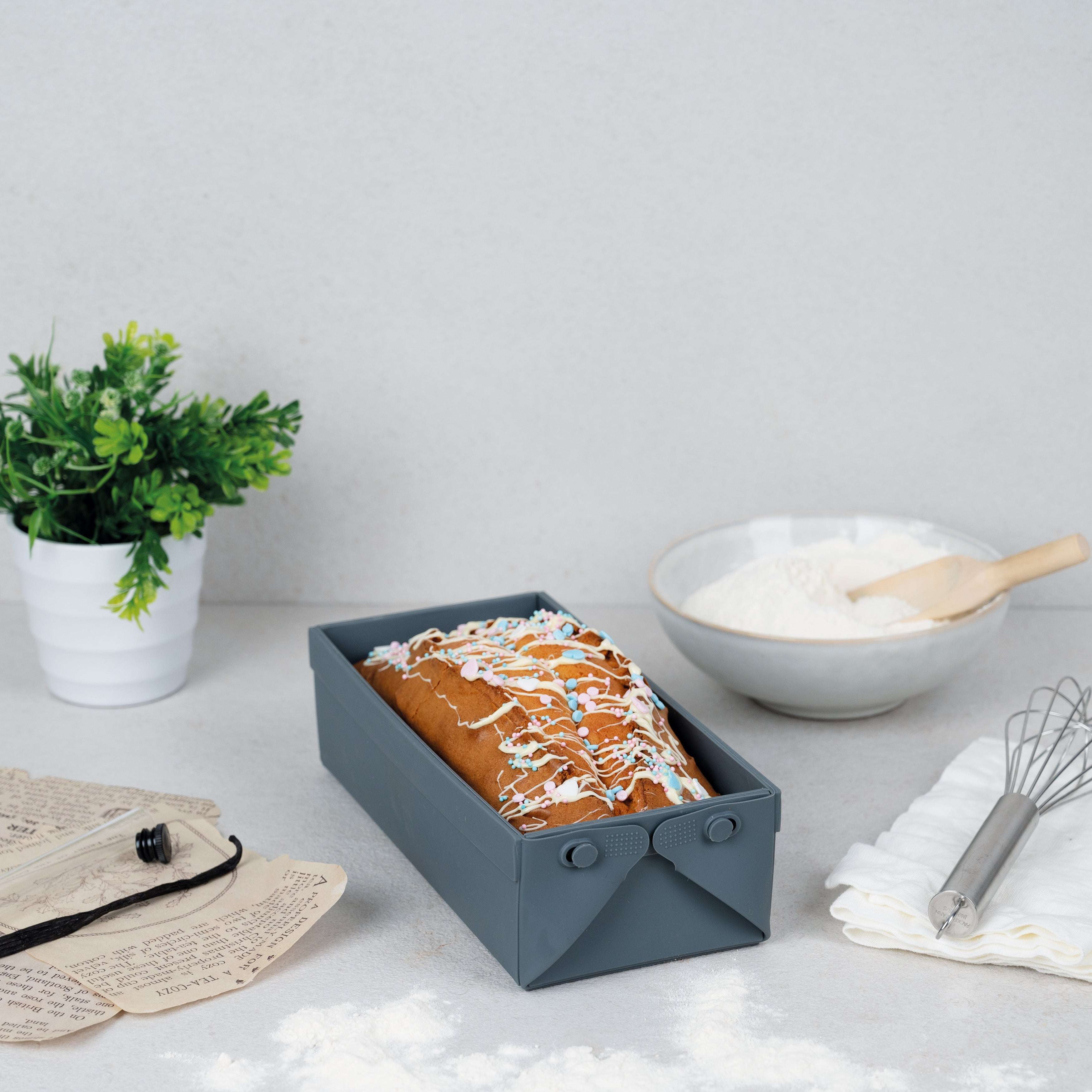 SET: Faltbare Kastenbackform 23x10x6cm + Deckel