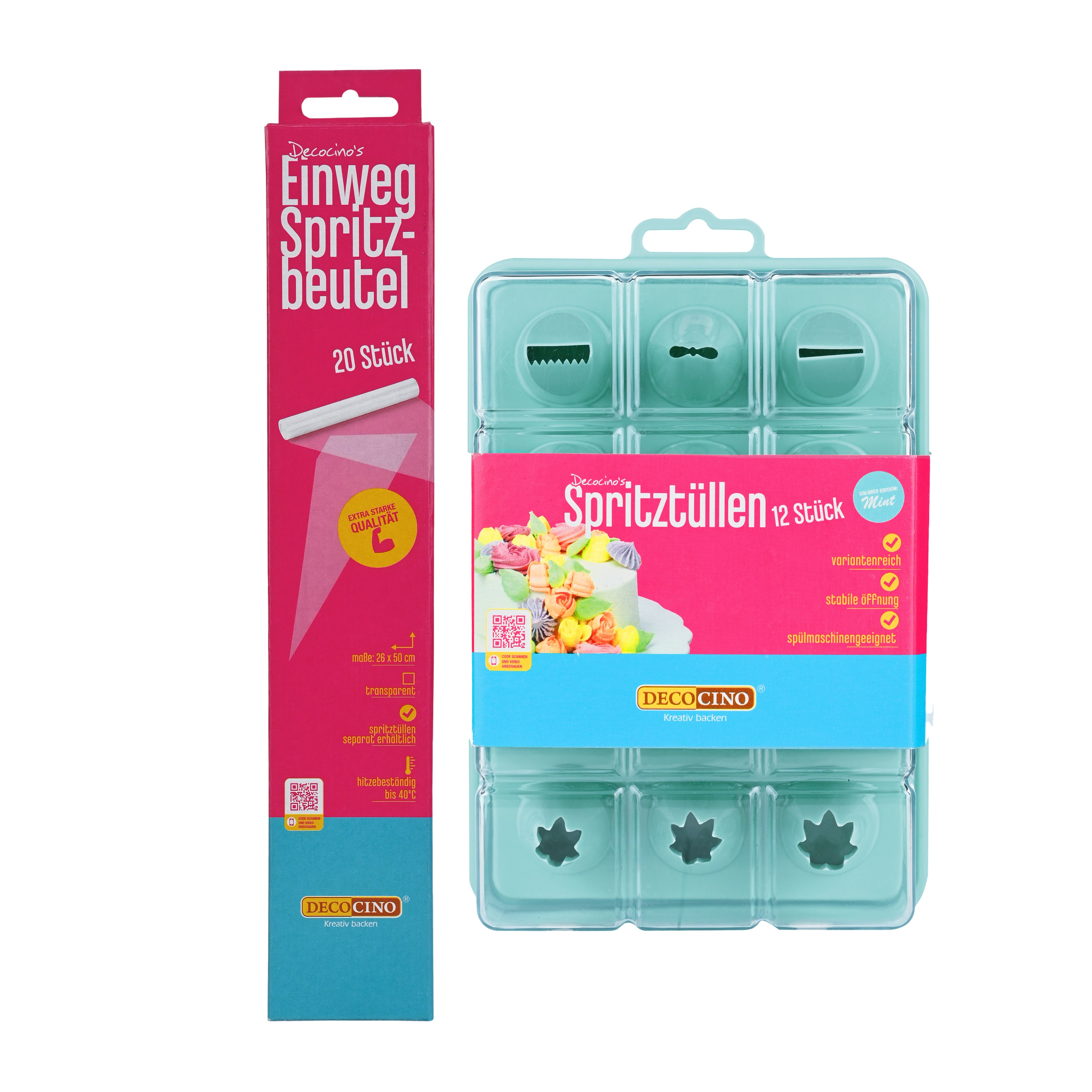 Set bestehend aus Einwegspritzbeutel 20 Stück und Spritztüllen-Set mintgrün 12teilig