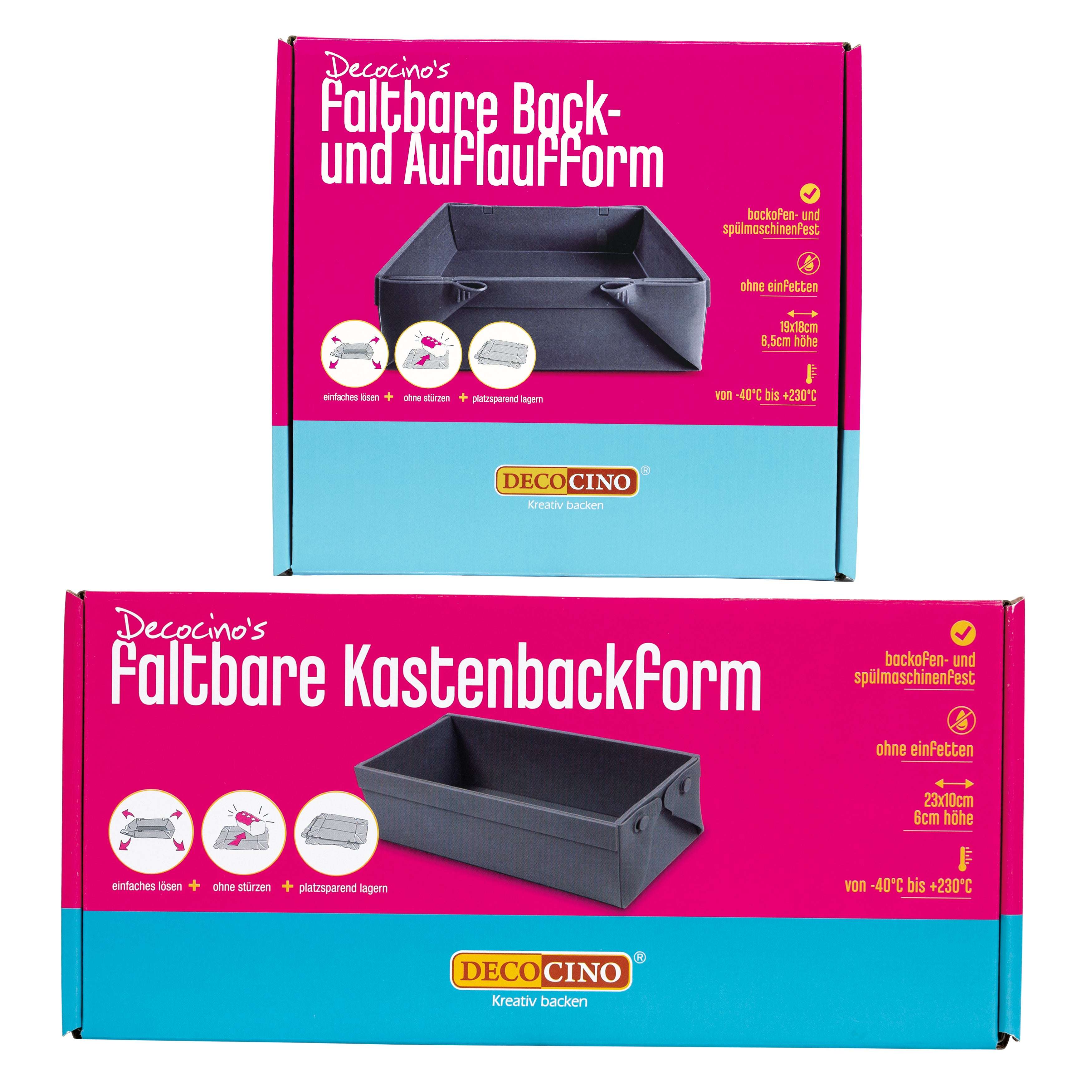 SET Faltbare Kastenbackform 23x10x6cm und Back- und Auflaufform 19x18x6,5 cm