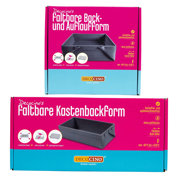 SET Faltbare Kastenbackform 23x10x6cm und Back- und Auflaufform 19x18x6,5 cm