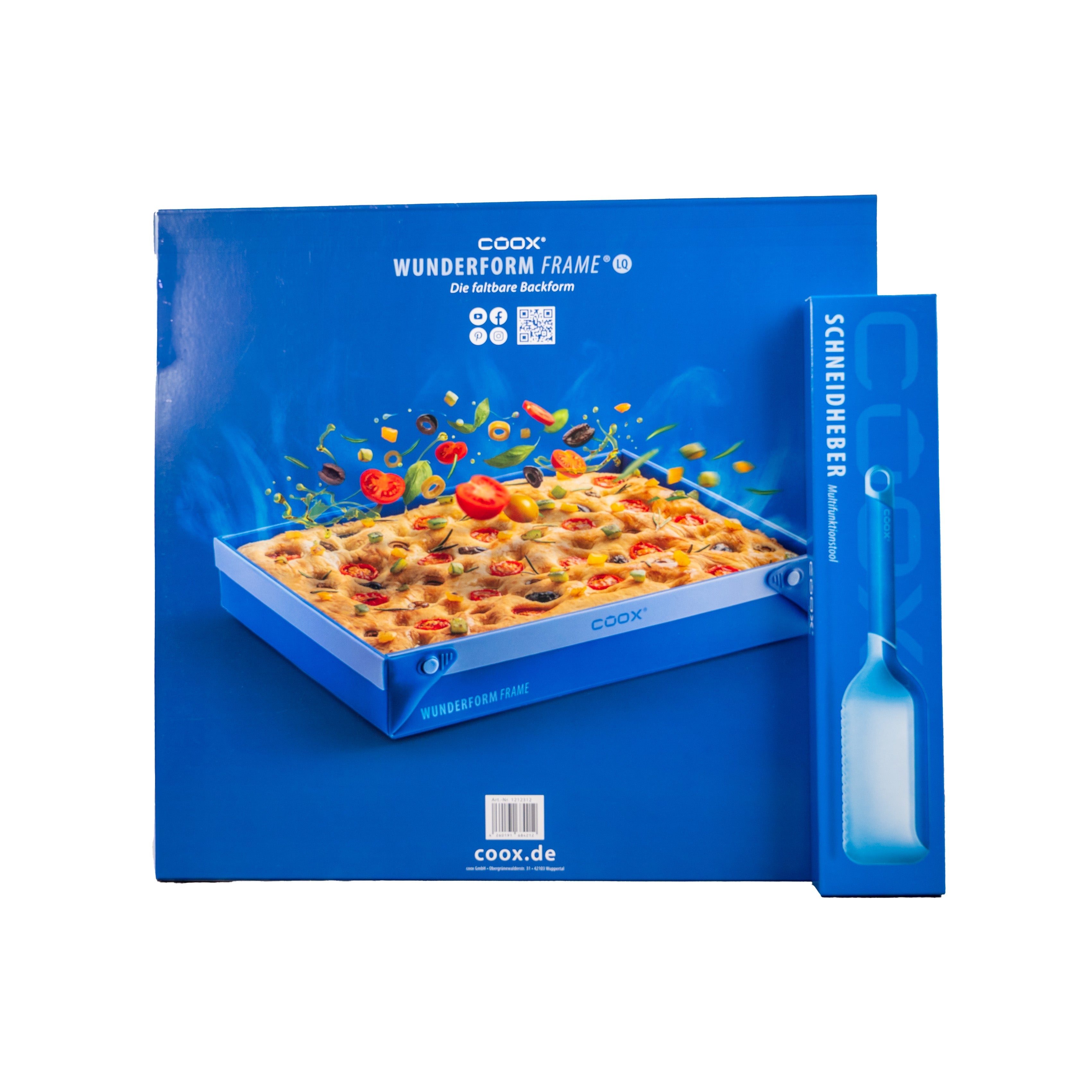 COOX Wunderform Frame Backform in Blau mit passendem Schneidheber – faltbare Backform im Set.