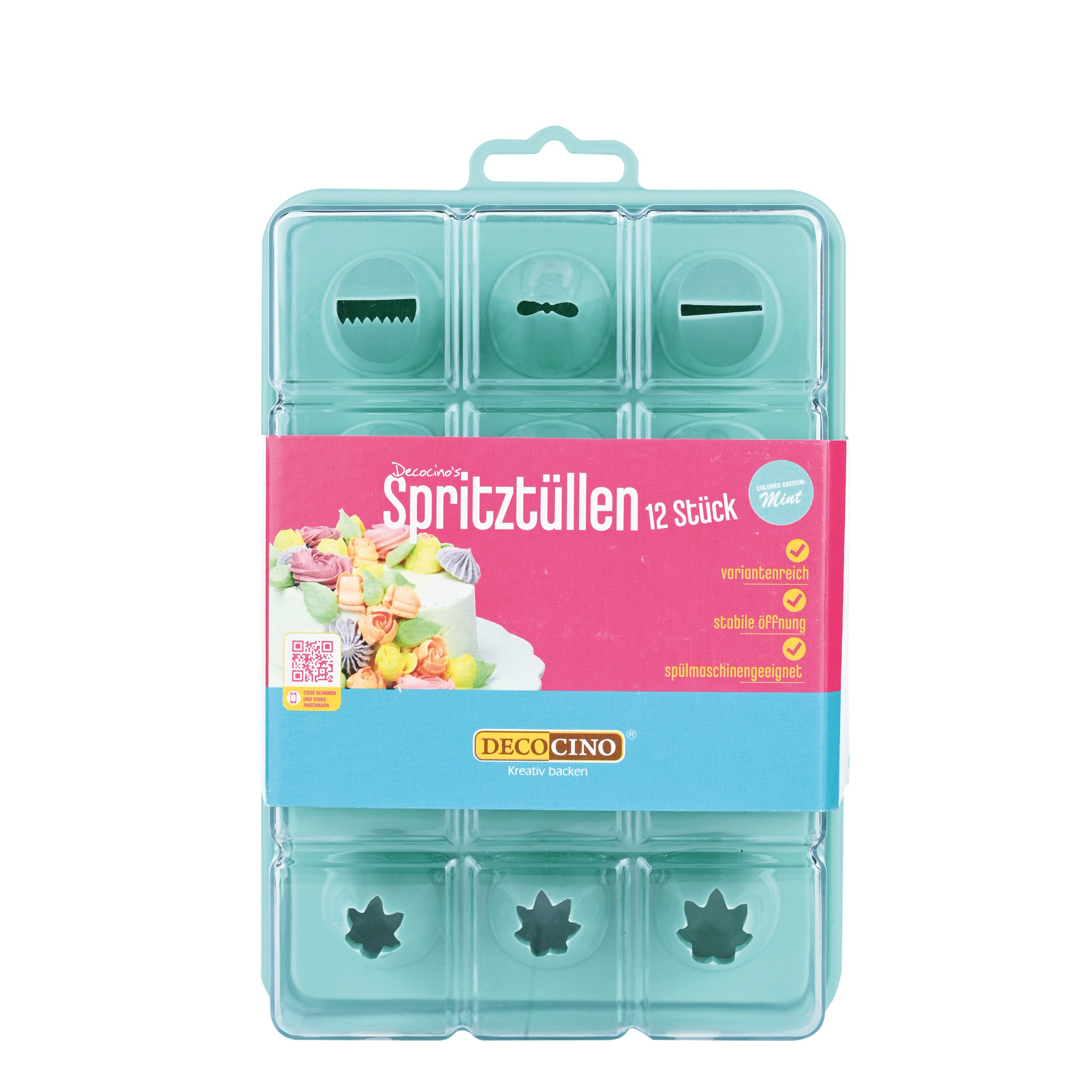 12 unterschiedliche wiederverwendbare Spritztüllen in mintgruen von Decocino