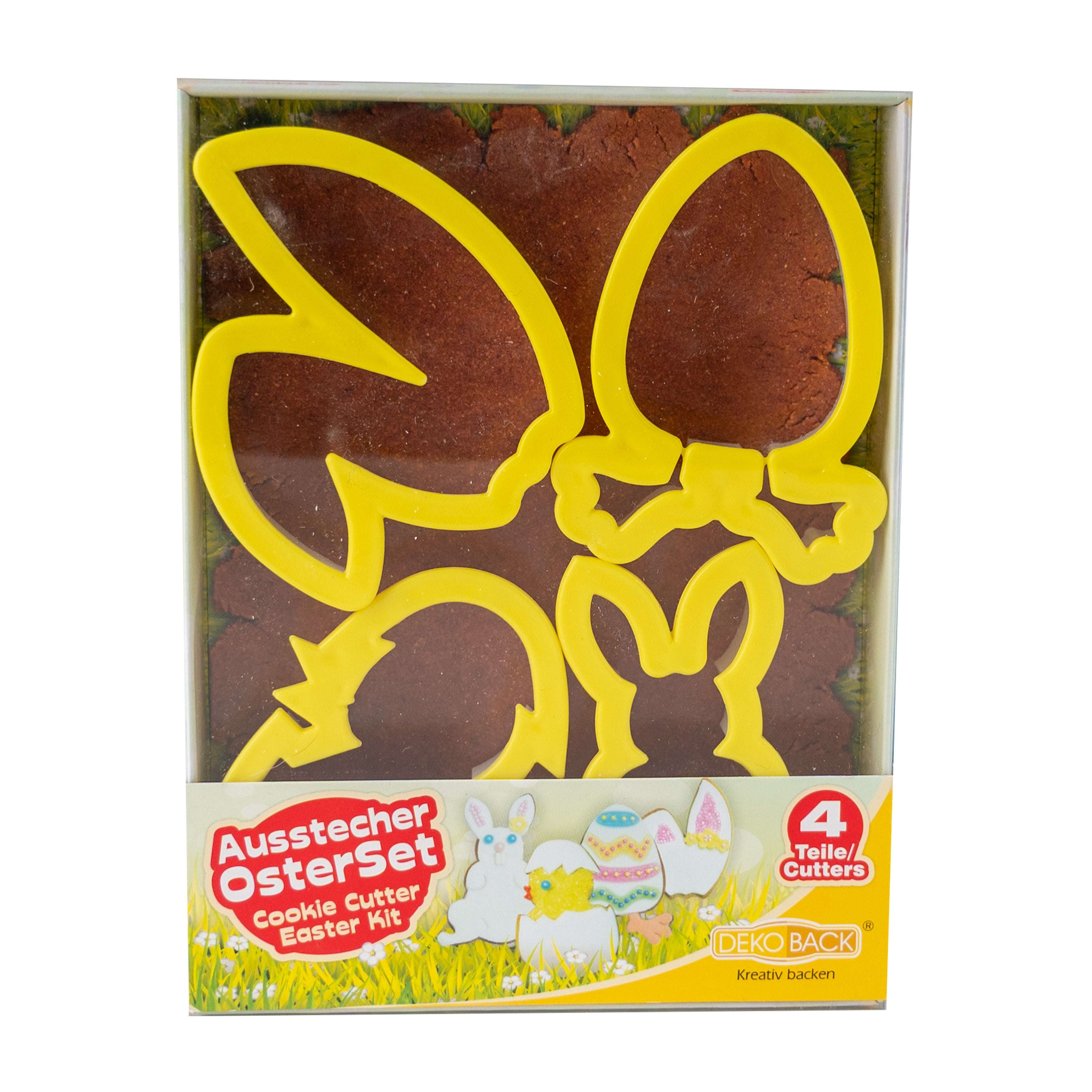 Ausstecher Osterset mit vier gelben Keksausstechern in Hasen- und Ostereierformen