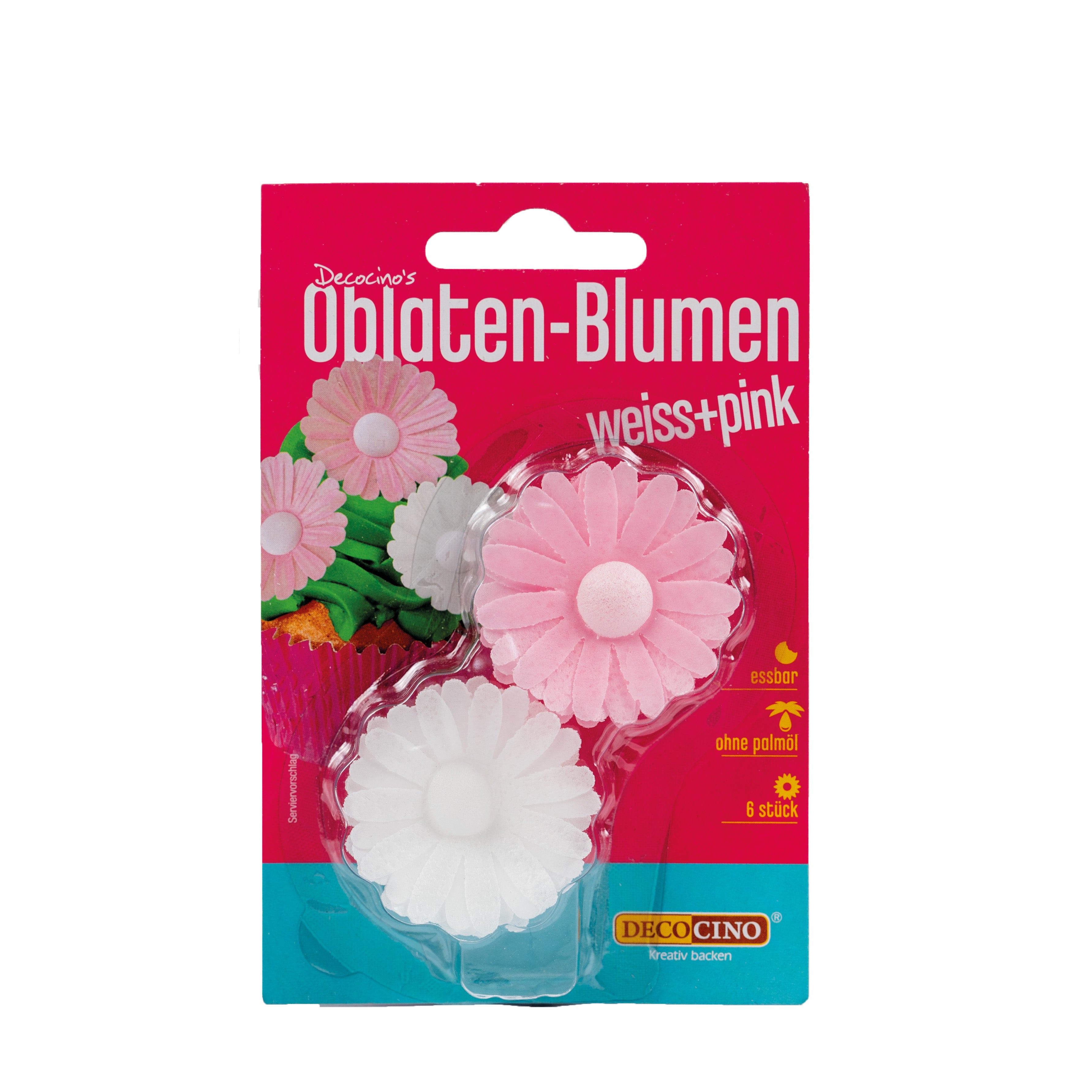 Oblaten-Blumen Pink/Weiß (6 Stück)