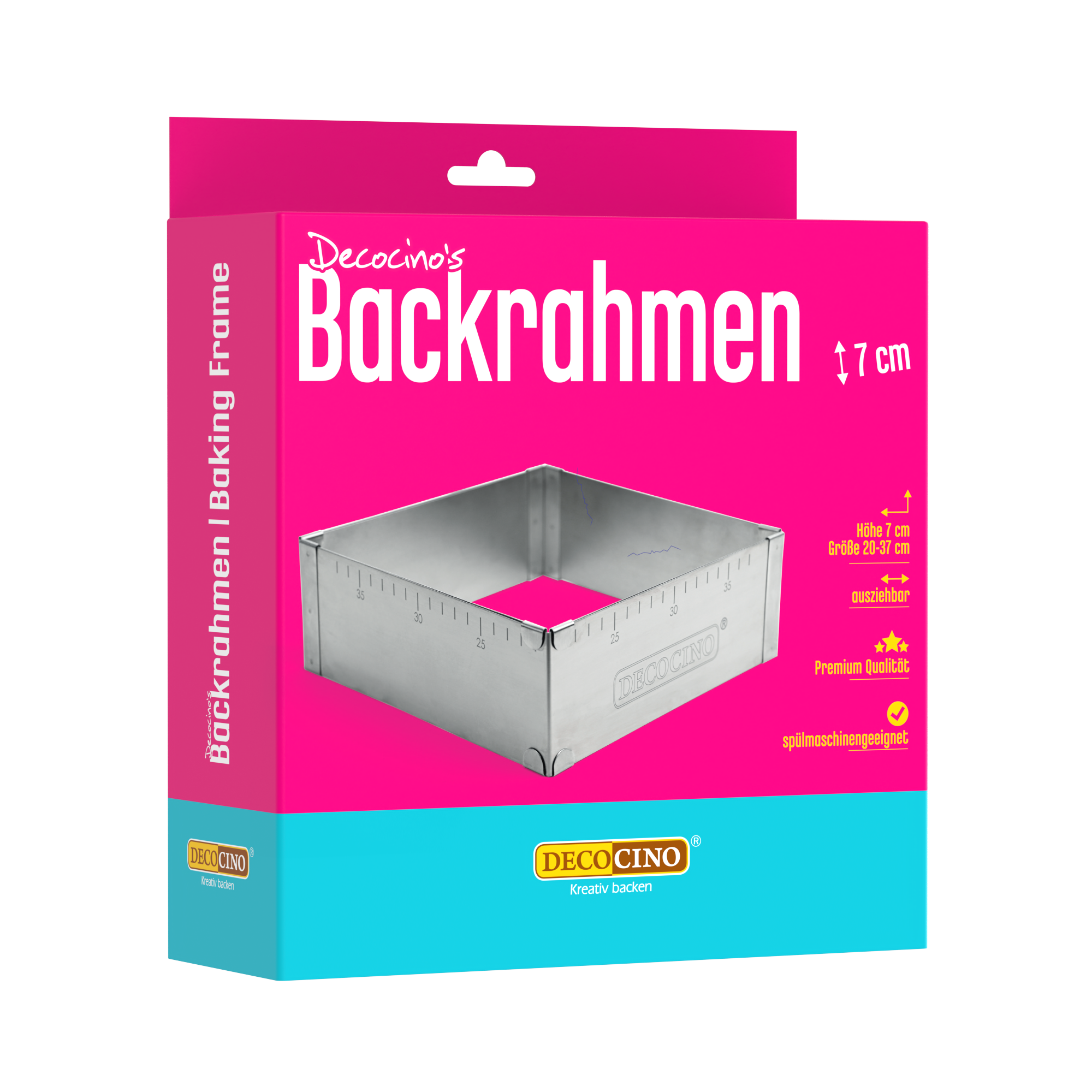 Decocino Backrahmen 7 cm in Verpackung – ausziehbarer Edelstahl-Backrahmen für Kuchen und Torten