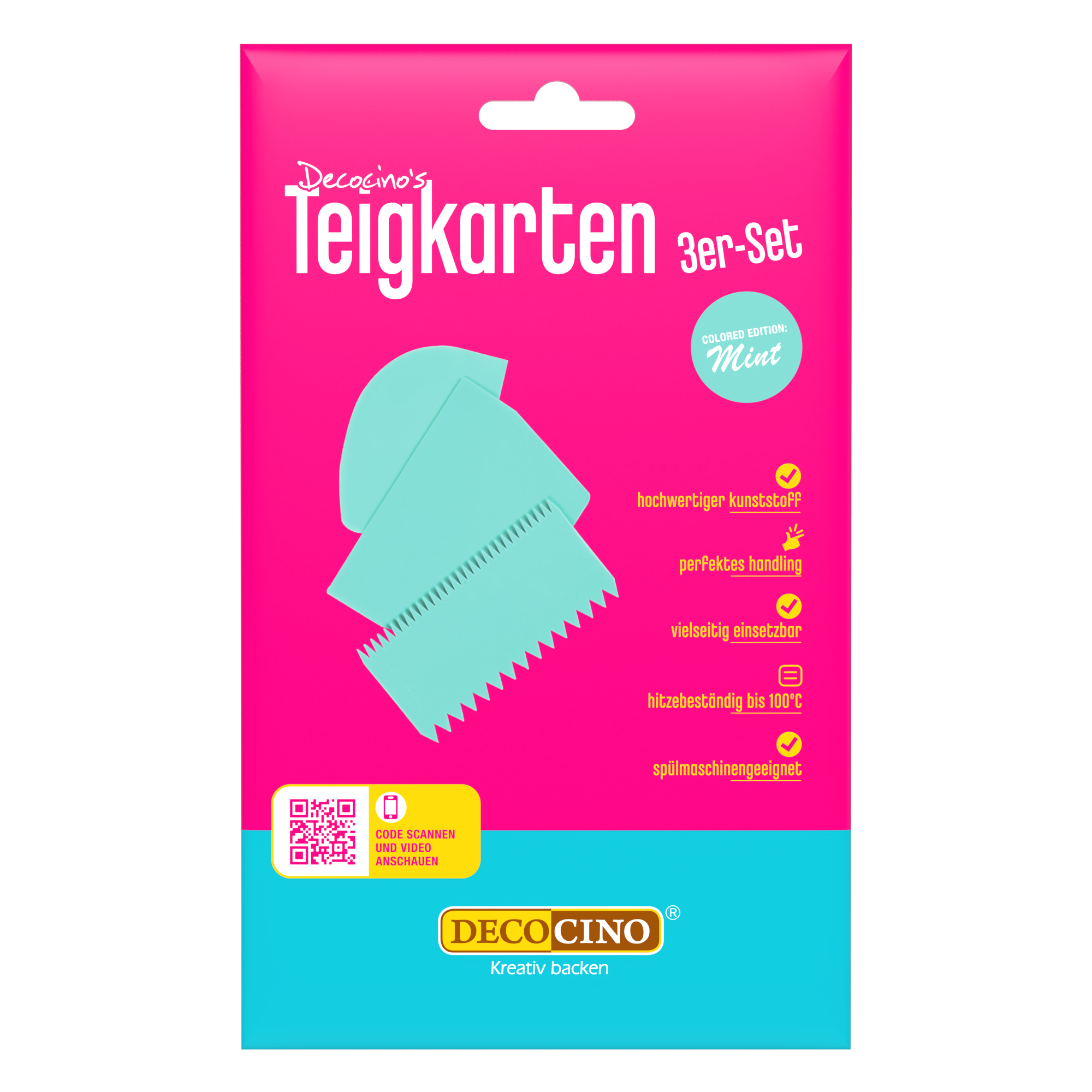 Decocino Teigkarten 3er-Set in Mintfarbe in der Produktverpackung – hochwertiges Backzubehör – powered by Decocino