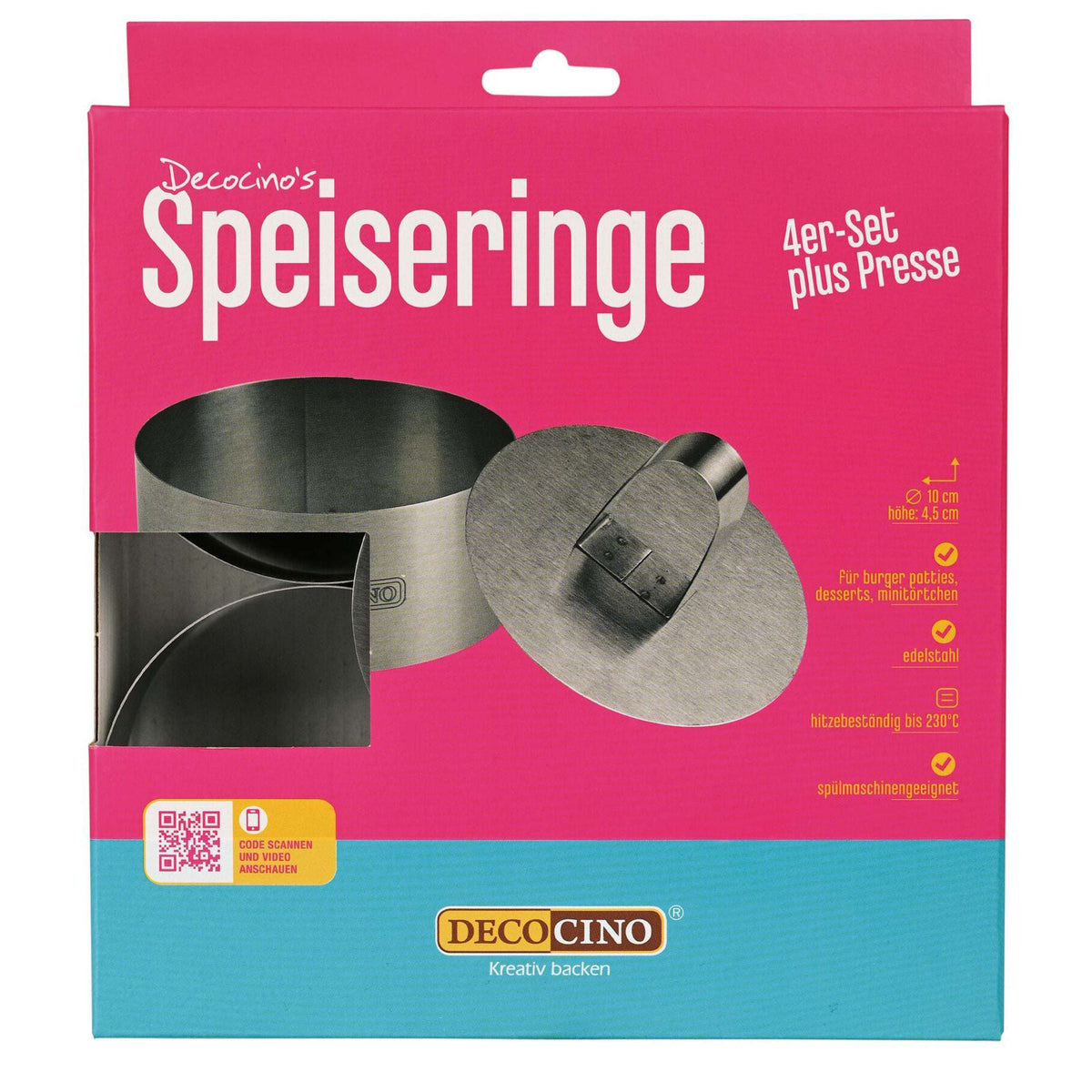 Speiseringe Edelstahl mit Presse zum Formen süßer u. pikanter Speisen
