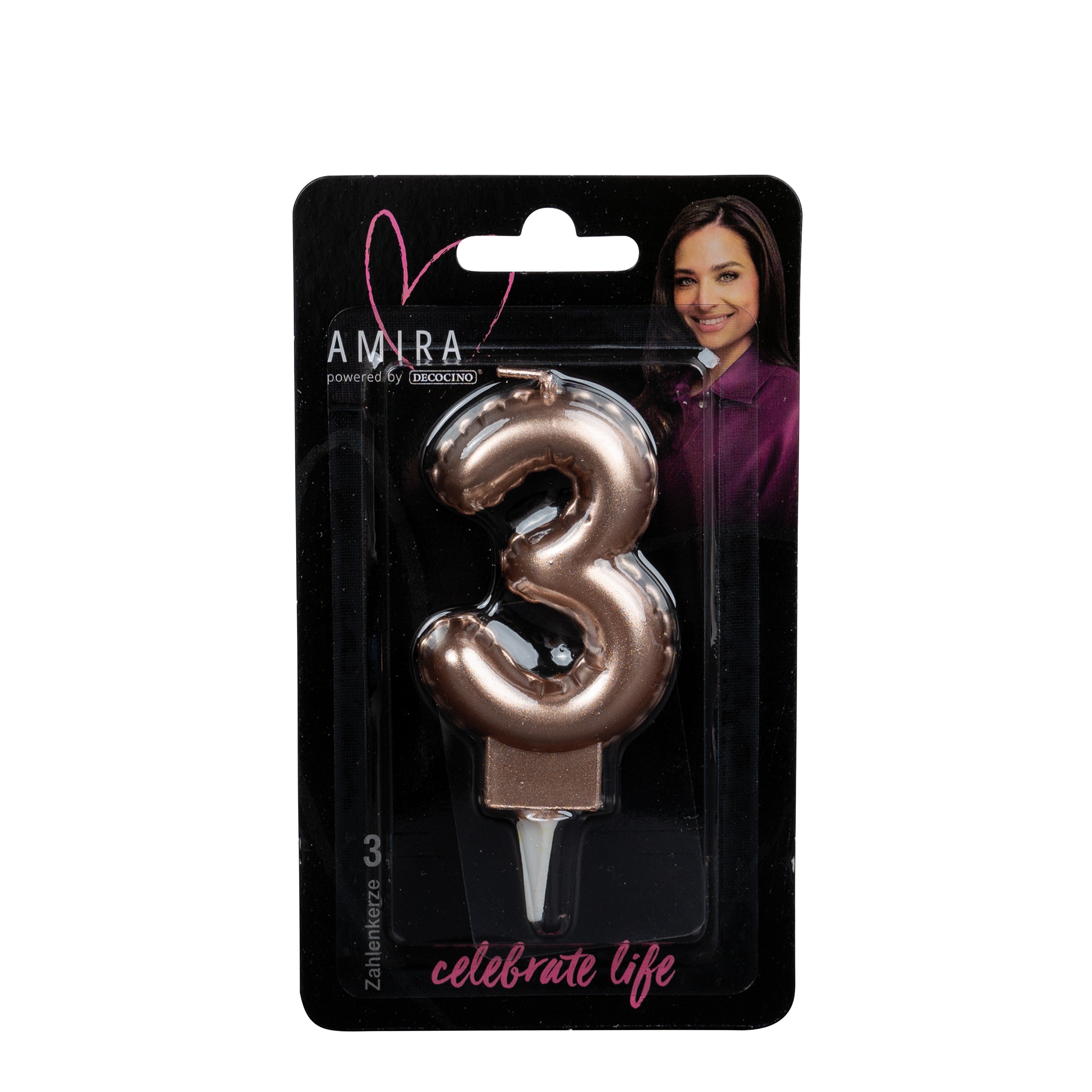 Number candle "3" rose gold by Amira