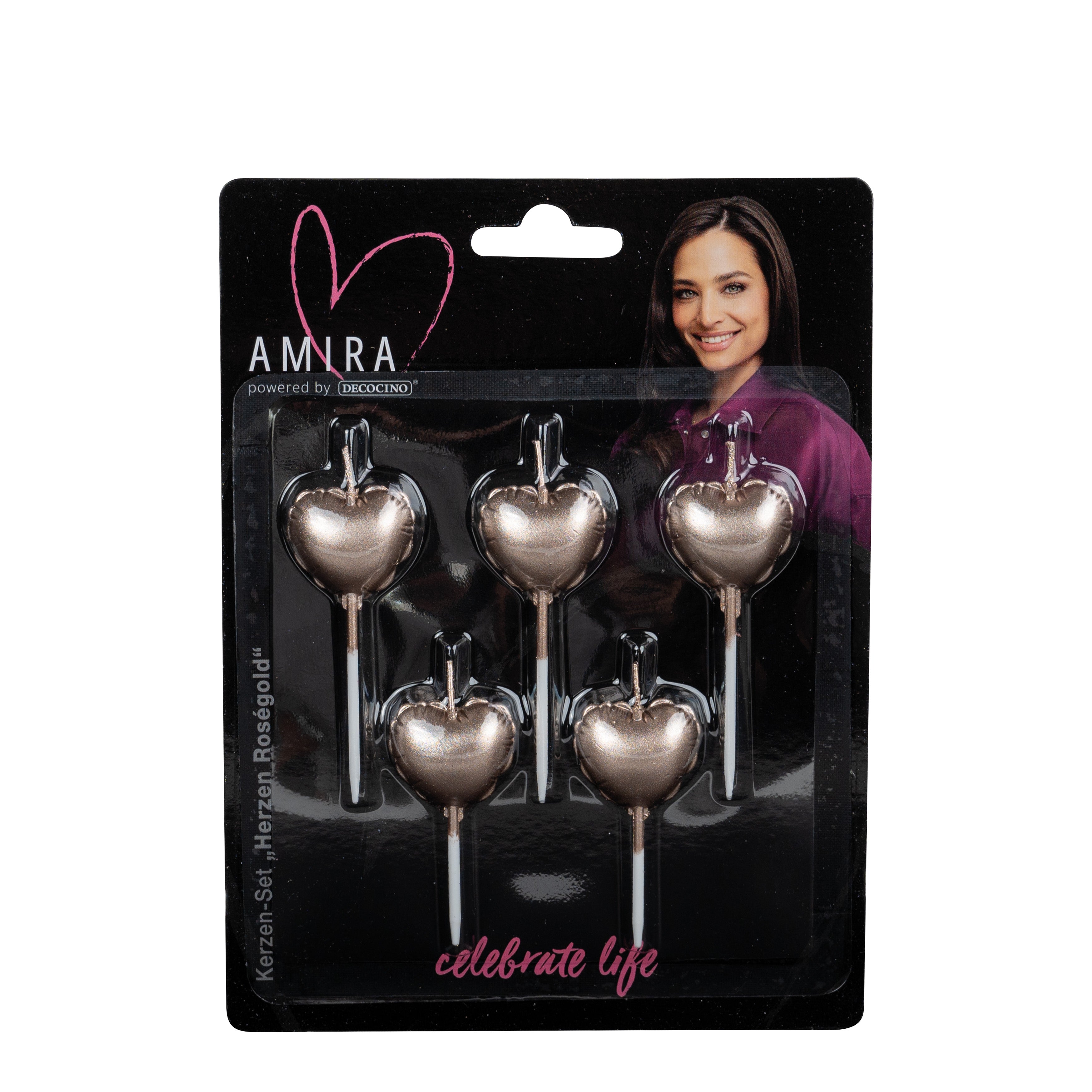 Set di candele a forma di cuori oro rosa, 5 pezzi. di Amira