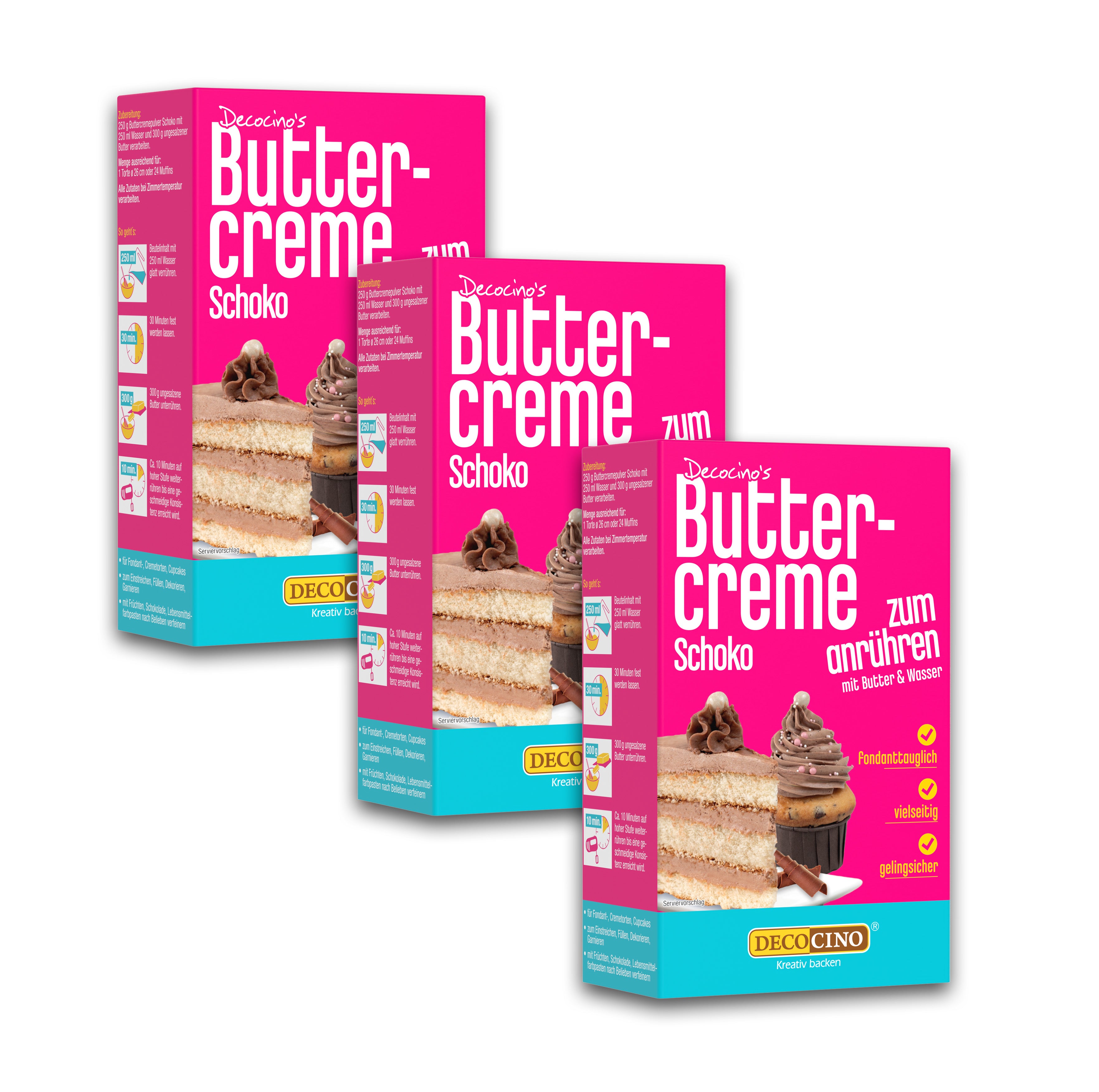 Buttercreme Schoko zum Anrühren 3er-Set (3x250g)