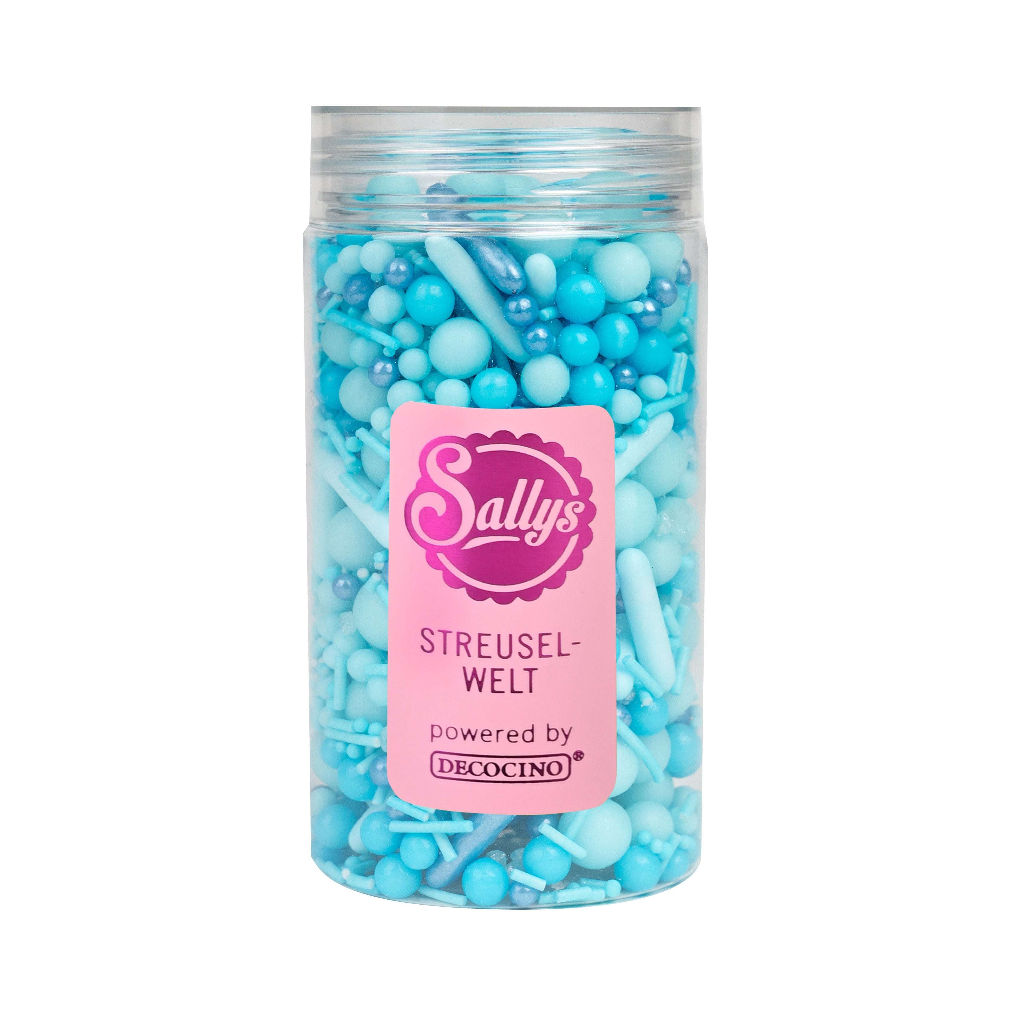 Sallys Streuselwelt Blue Lagoon Mix – blaues Streusel-Dekor in verschiedenen Formen und Größen im Streuer, powered by Decocino