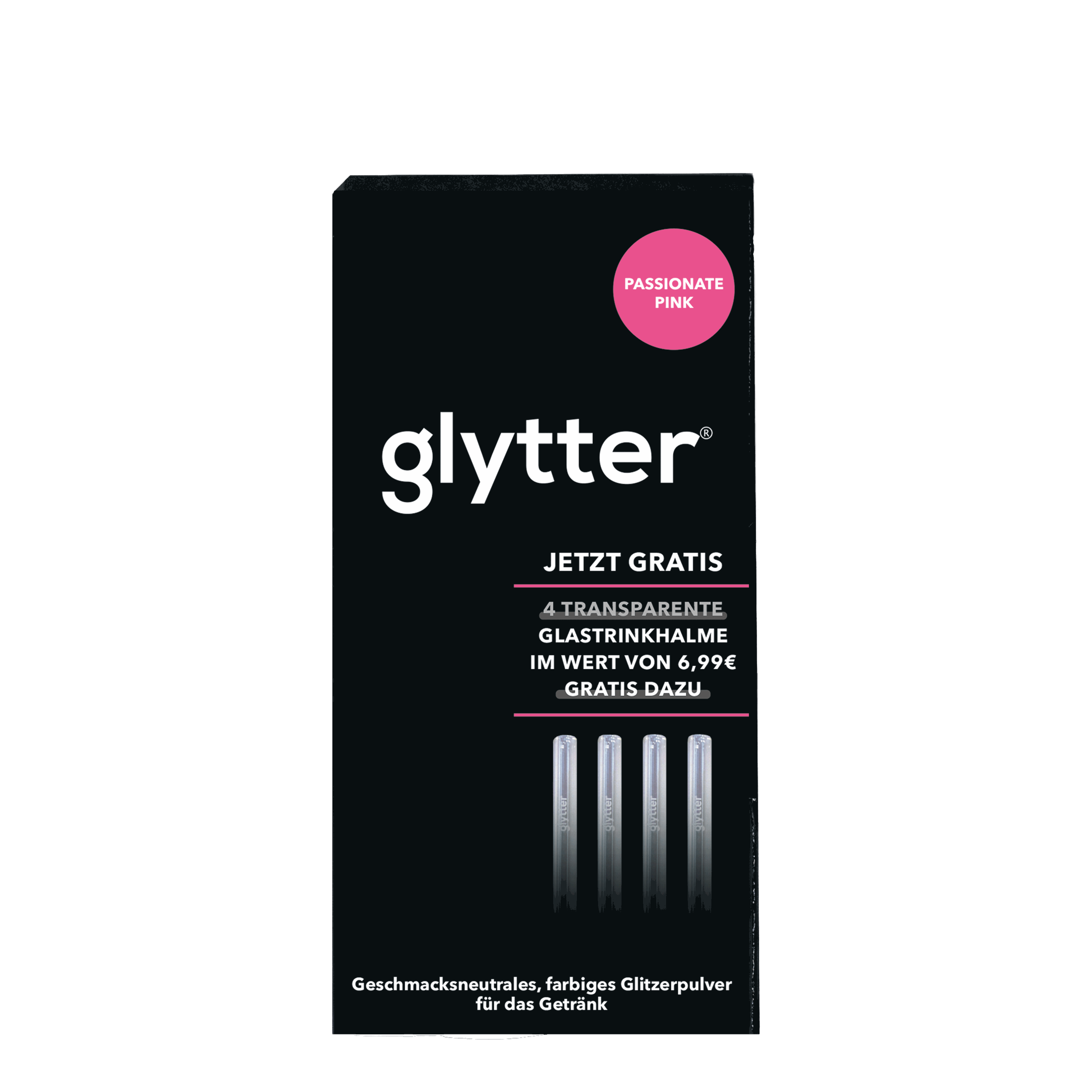 Pinkes Glytterpulver macht atemberaubenden Schimmer im Getränk + Trinkhalme in clear MHD 06/2026 - ♻️ Zu gut für die Tonne!