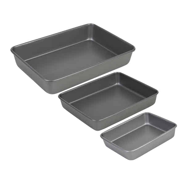 Hausleben Edelstahl Backformen Set – 3 Rechteckige Auflaufformen, 28–36 Cm, Hitzebeständig, Spülmaschinenfest, Für Aufläufe, Kuchen, Lasagne
