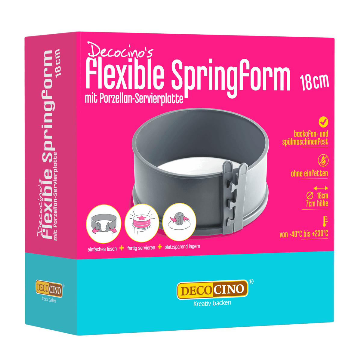 Flexible Springform mit Porzellan-Servierplatte (18cm Ø)
