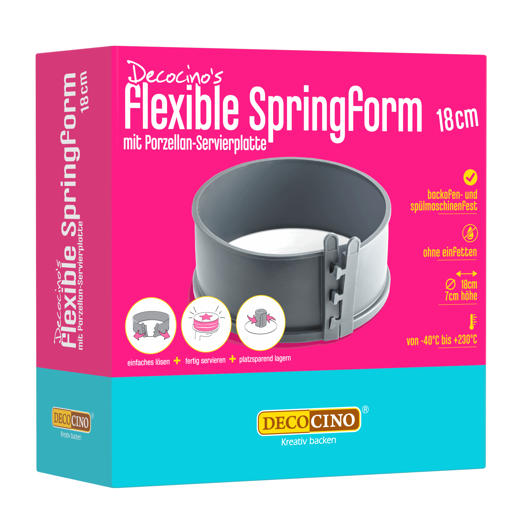 Flexible Springform mit Porzellan-Servierplatte (18cm Ø)