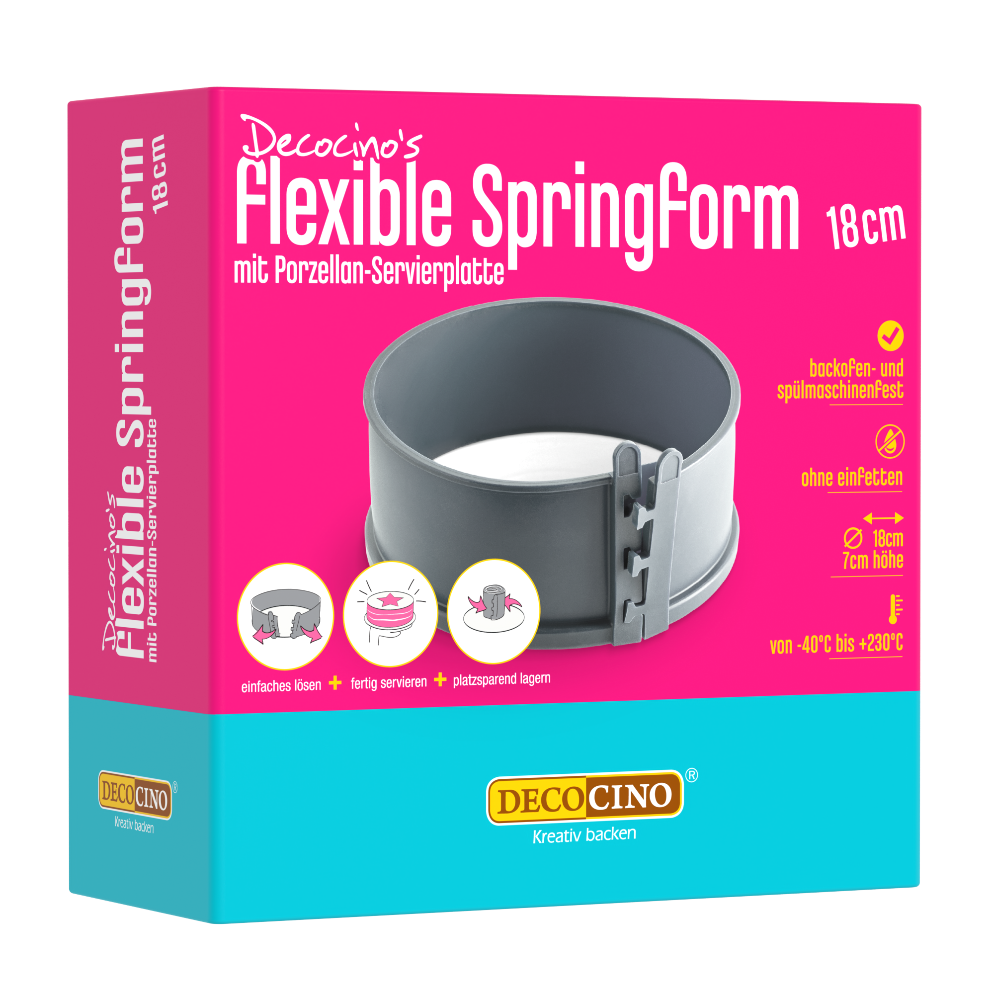 Flexible Springform mit Porzellan-Servierplatte (18cm Ø)
