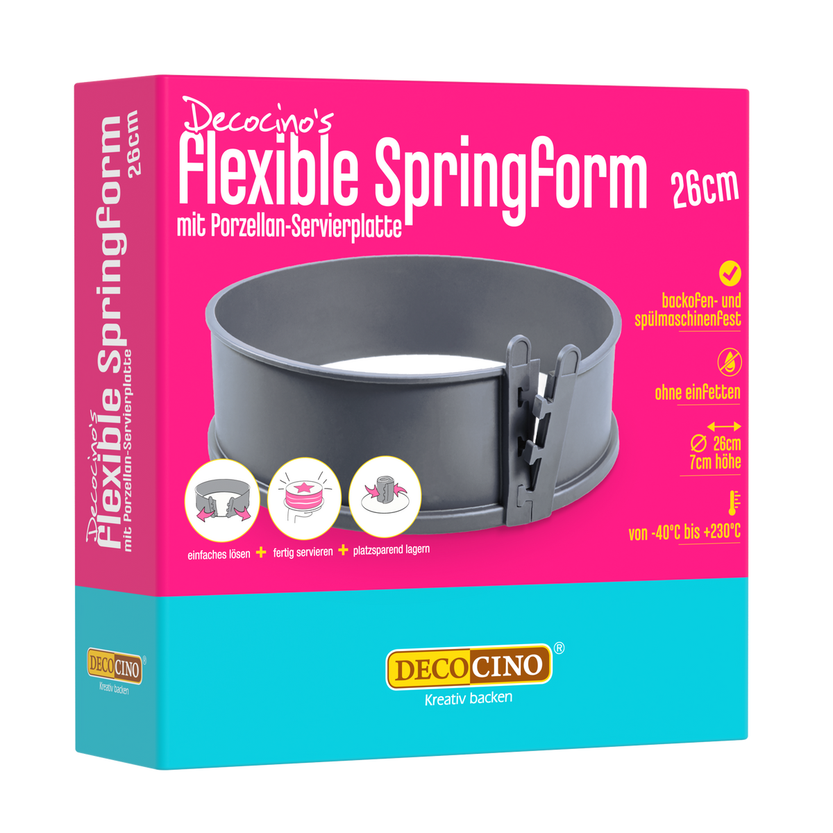 Flexible Springformen mit Porzellan-Servierplatte (Ø 26cm)