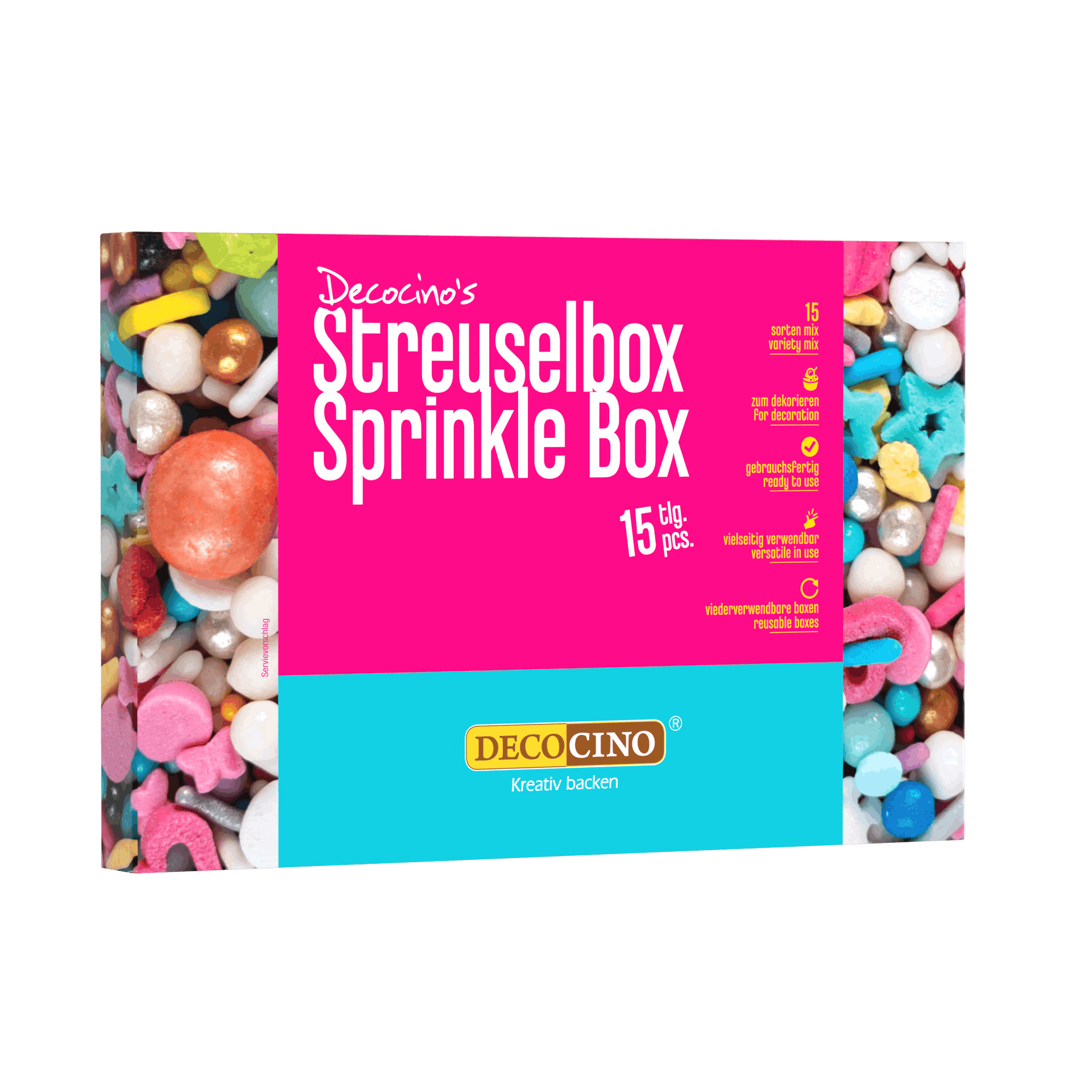 Streuselbox 15teilig; Zuckerdekor für Kuchen, Cupcakes etc