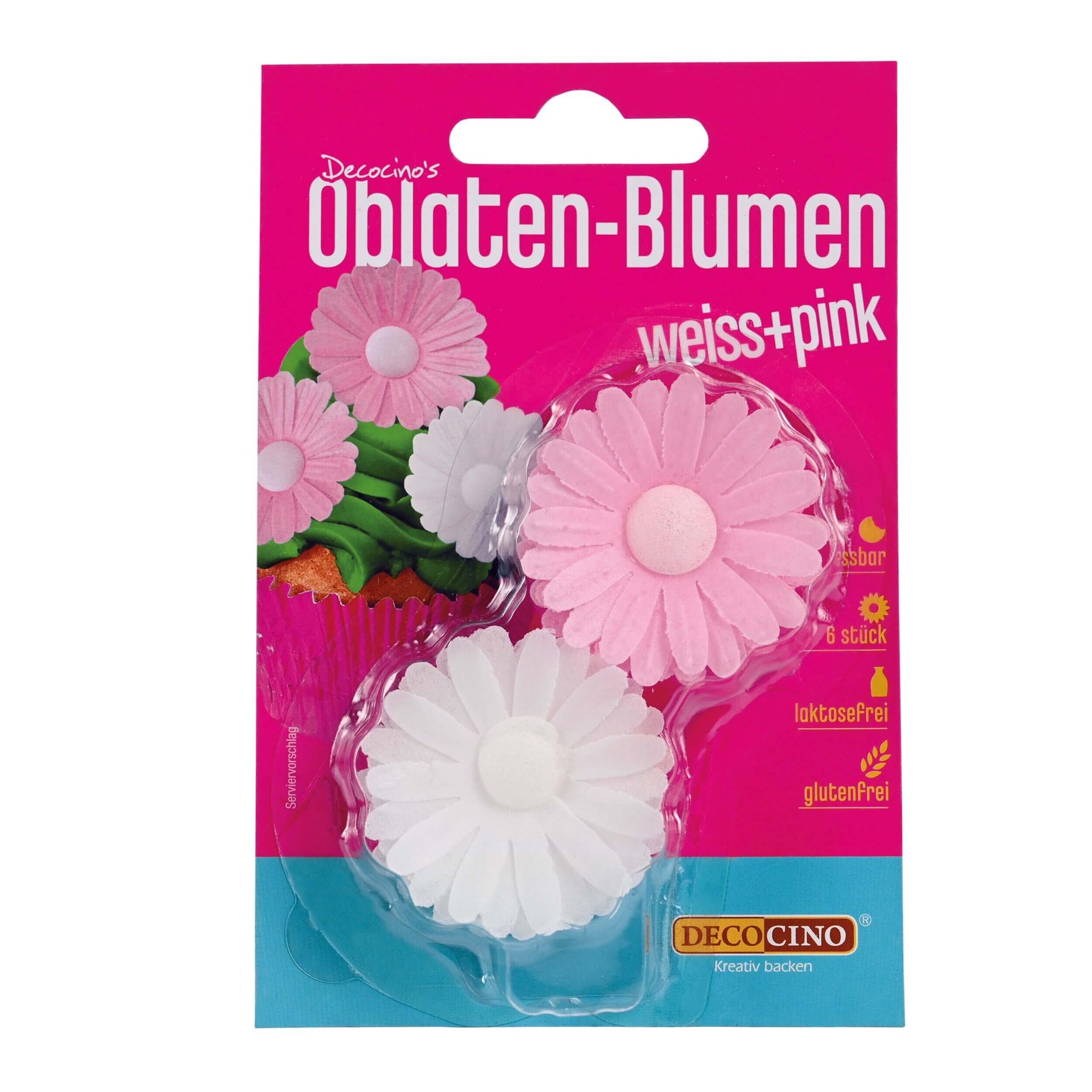 Oblaten-Blumen Pink/Weiß (6 Stück)